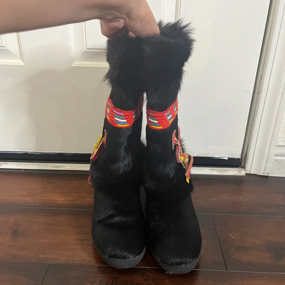 Oscar Sport Pony Hair Fur Boots Womens 40 Black‎ Excellent Apres Ski Italy Boho